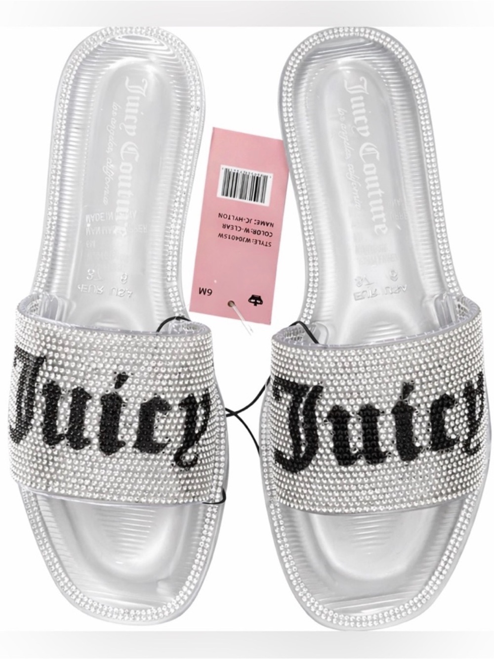 🆕 JUICY COUTURE Hylton Rhinestone Logo Slides Clear Jelly Sandals Size 6 NWT - Picture 1 of 16